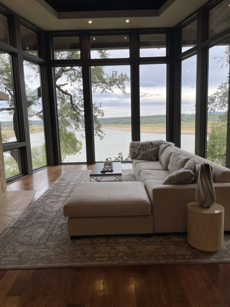 Garage Door Windows - Beautiful Outdoor Scenery View from Clean Windows in Living Room